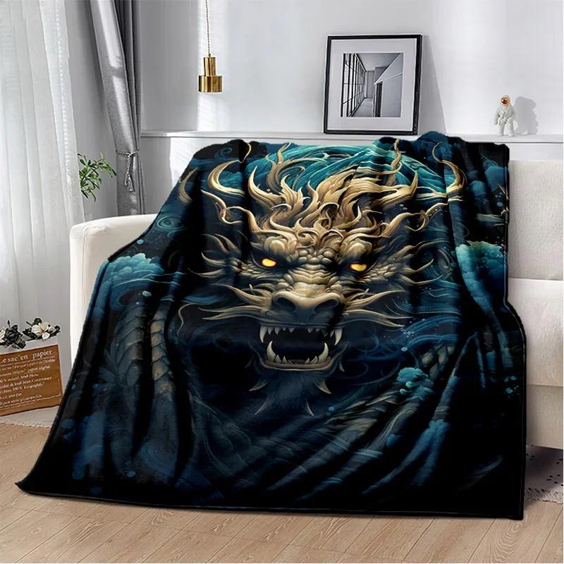 Chinese Style Dreamy Dragon Cartoon Blanket,Soft Throw Blanket for Home Bedroom Bed Sofa Picnic Travel Office Cover Child Gift