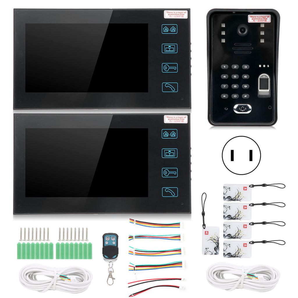 7-дюймовый видеодомофон с 2 мониторами, отпечатками пальцев, паролем, идентификационной картой, удаленной разблокировкой, комплектом контроля доступа