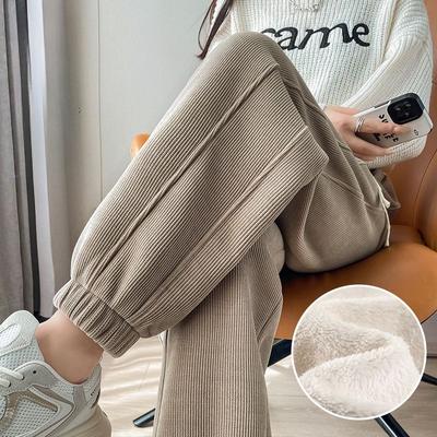 Женские спортивные штаны из флиса ягненка, осенне-зимние, утолщенные, свободного кроя, с защитой от ветра, повседневные