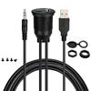 Car Dashboard Panel USB & 3.5mm AUX Audio Jack Flush Mount Waterproof Cable 1M/3FT Extension Cord for Truck Boat Motorcycle