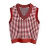 Women's Casual V-Neck Pullover Shirt Collision Color Sleeveless Sweater Vest