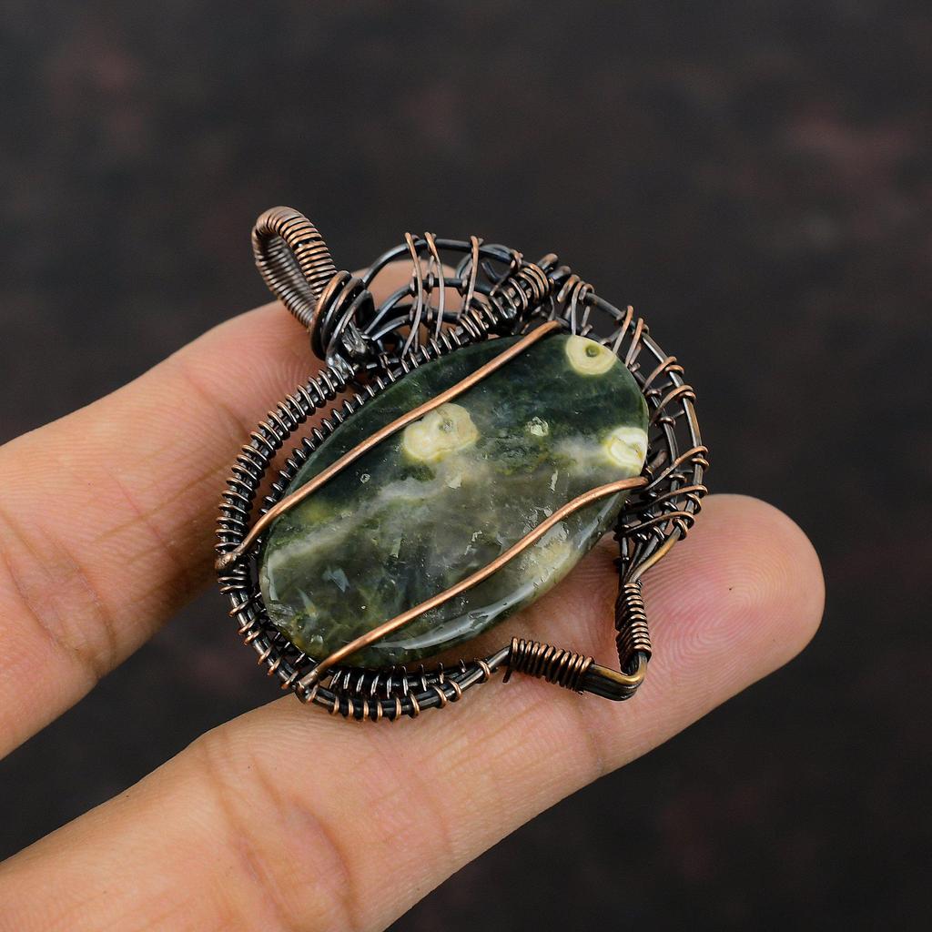 Ocean Jasper Pendant Copper Wire Wrapped Real Gemstone Pendant Copper Jewelry Handmade Pendant Wire Wrap Jewelry Anniversary Gift For Bridal