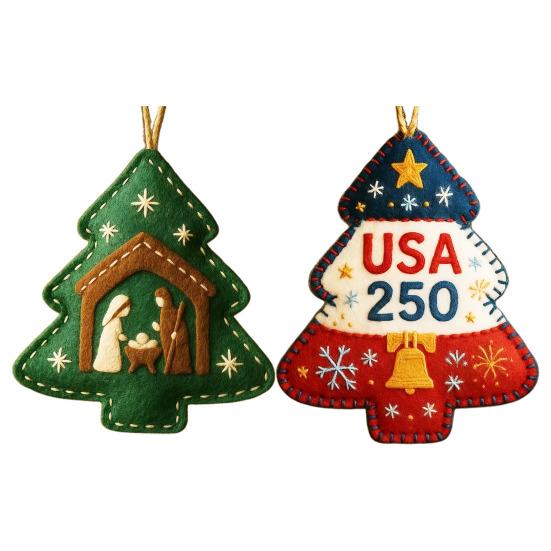 Handmade Felt Christmas Tree Ornament Us 250th Anniversary Felt Ornament Embroidery Xmas Tree Decoration