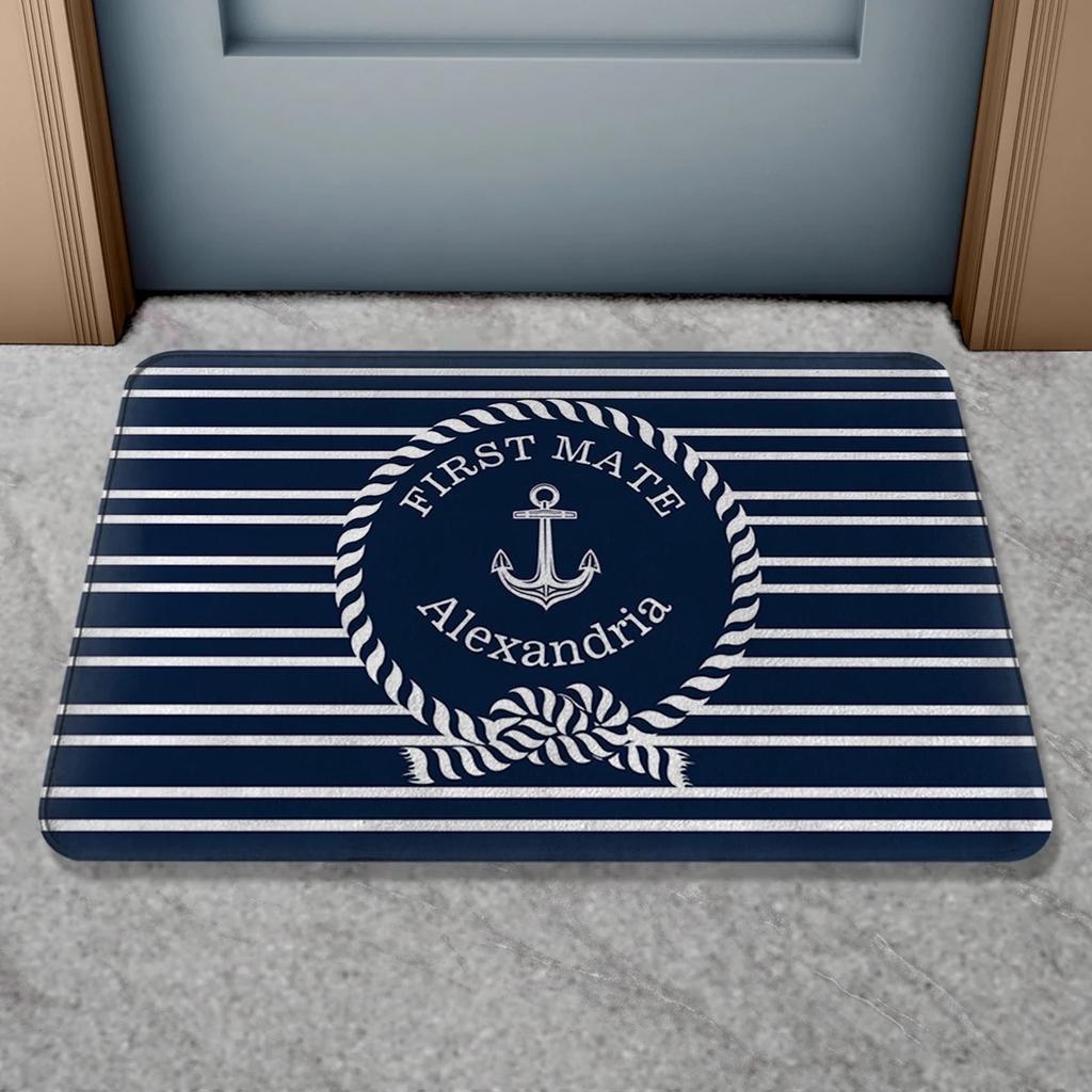 Anti-slip door mat, nautical compass sailboat rope anchor decorative floor mat, indoor and outdoor bathroom carpet