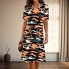Женская мода изящный камуфляжный принт лето весна короткий рукав О-образный вырез повседневные платья