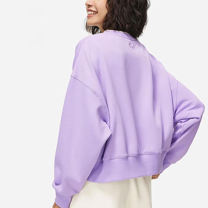 Li Ning X Disney Monsters University Collaboration Letter Cartoon Print Флисовый теплый свободный свитер Женская толстовка Фиолетовый AWDT808-3