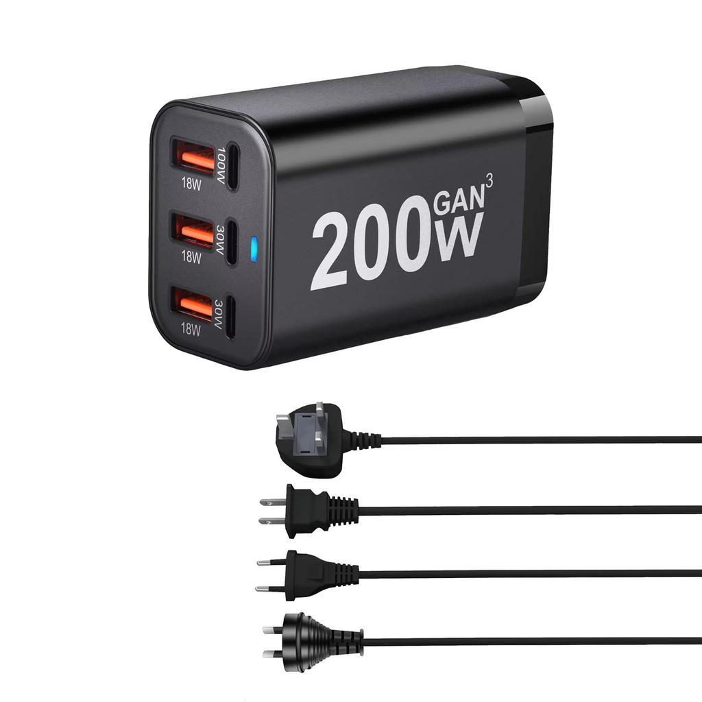 USB C Desktop Charger GaN 6 Port Charging Station PD QC Fast Charging Travel Adapter for Laptop MacBook Phone Tablet