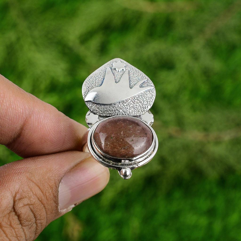 Womens Day Deal 925 Silver Sunstone Gemstone Bird Elegant Statement Ring Jewelry