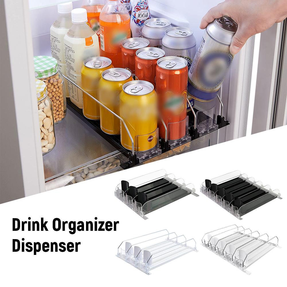 Can Shelf Pusher Adjustable WidthCanned Beverage Push Rack Spring Push Auto Beer Pusher Holder E-shaped Glide for Refrigerator