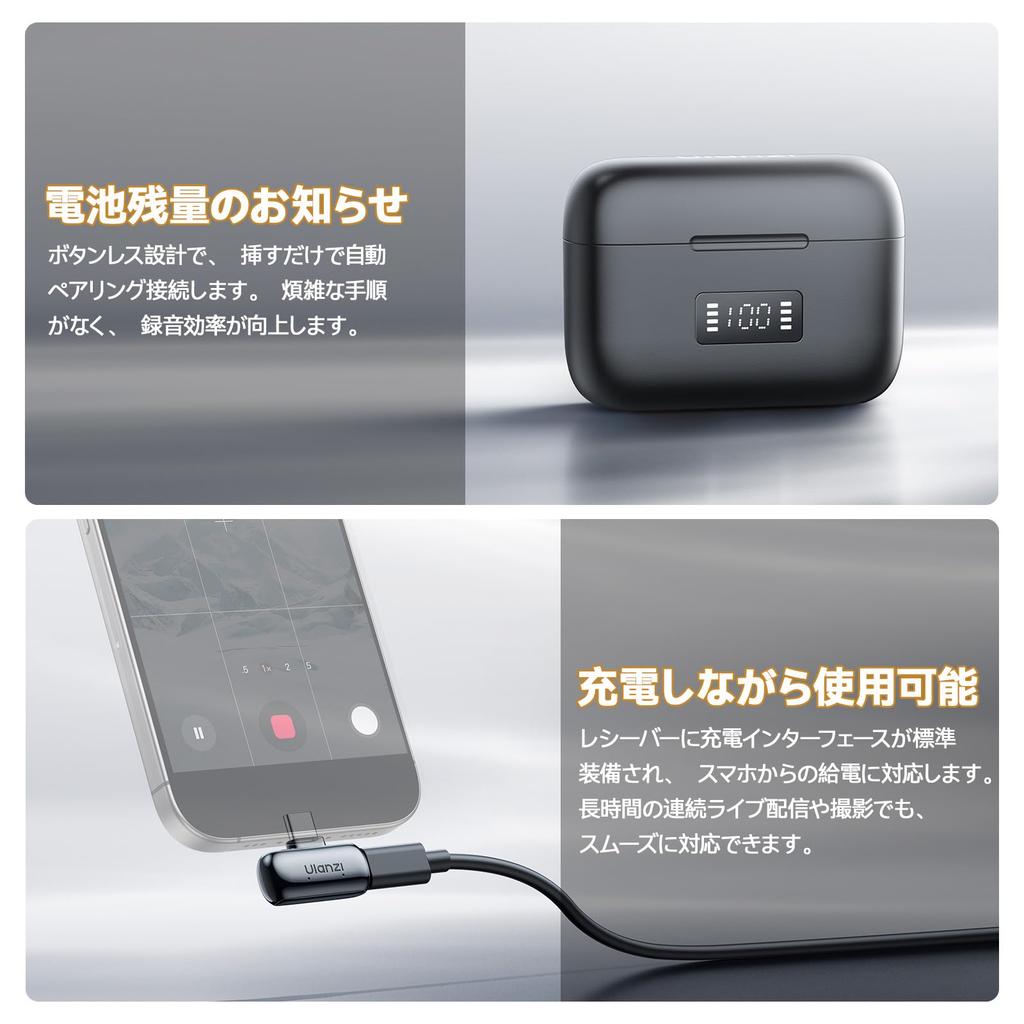 Ulanzi A200 Wireless Lavalier Microphone 100M Range Noise Cancelling 30H Battery Life Auto Pairing 360° Sound Clip-On Charging Case Included