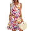 Women's Casual Easter Print V-Neck Button Side Pocket Vest Dress