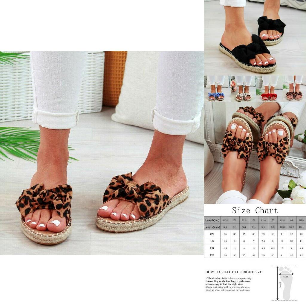 Stylish Women Slip On Sandals Bow Flat Mule Summer Espadrille Shoes For Ladies