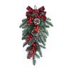 Christmas Swag Artificial Teardrop Swag Wreath with Pine Cones Red Berries And Bow Winter Door Hanging Swag for Front Door Stair Decor