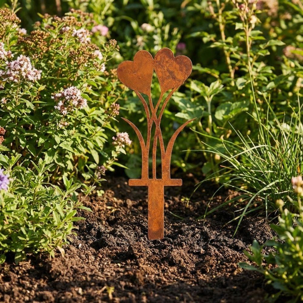 2D Iron Heart Garden Stake Weatherproof Flower Pot Embellishment Flower Pot Accents Thanksgiving