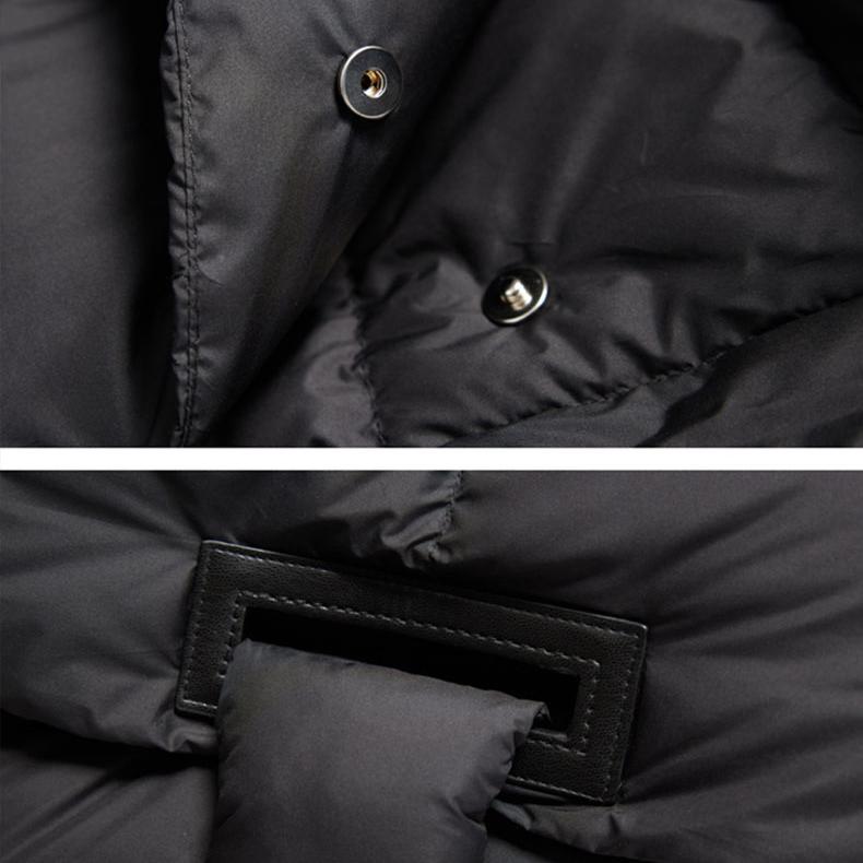 Пуховик с капюшоном женский зимний средней длины новый модный белый утиный пух большого размера