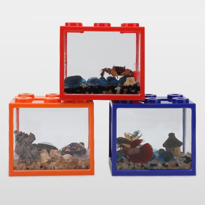 Aquarium Mini Fish Tank Reptile Pet Led Light Box Stackable Aquarium Cylinder Landscape Seaweed For Home Office Decoration