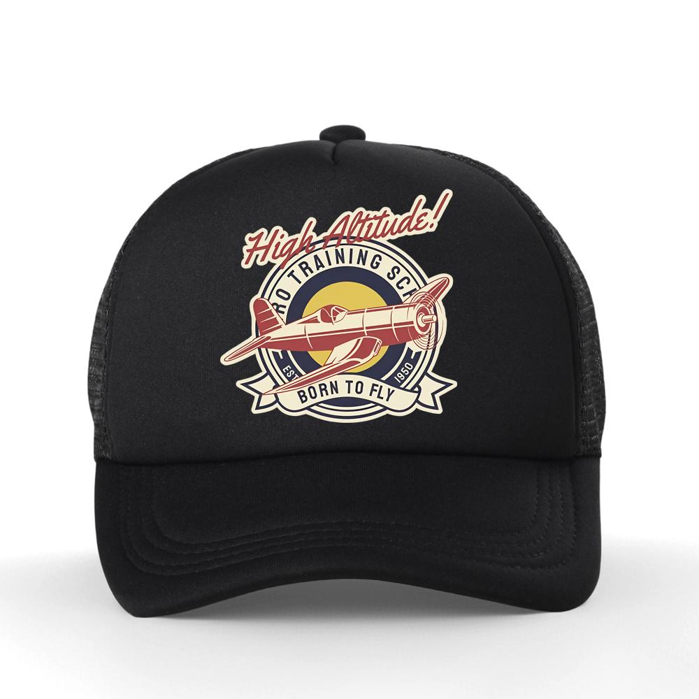 Funny High Altitude BORN TO FLY Vintage Airplane Baseball Cap Unisex Harajuku Summer Fashion Mesh Breathable Trucker Hat