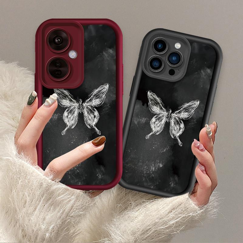 White Butterfly Printed Fashion Case Flexible Soft Silicone TPU Shell Full Back Cover for iPhone Samsung