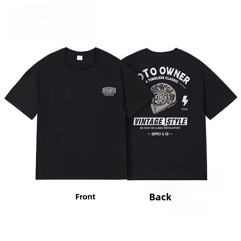 Black Vintage Retro Motorcycle Helmet Graphic Tshirt Classic Moto Distressed Print Soft Cotton Unisex Short Sleeve Tee