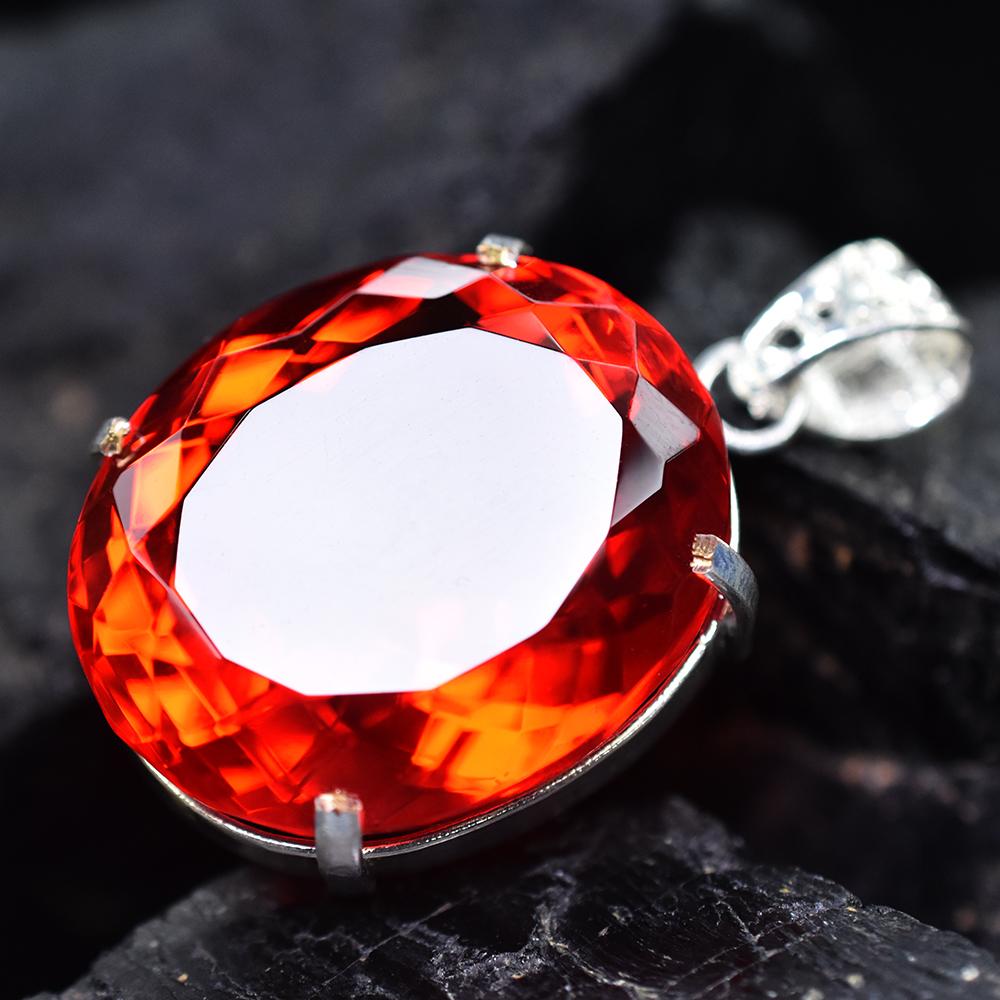 101 Ct Natural Red Topaz Oval Cut Certified 925 Sterling Silver Pendant For Gift