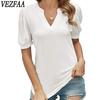 Женские модные повседневные летние весенние однотонные блузки и рубашки с v-образным вырезом и короткими рукавами с принтом
