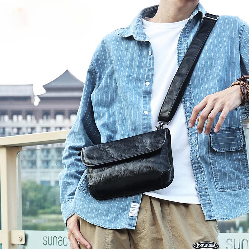 Мужская сумка через плечо Street Trend, кожаная сумка, мужская сумка через плечо из коровьей кожи, повседневная сумка через плечо из натуральной кожи, черная мужская сумка
