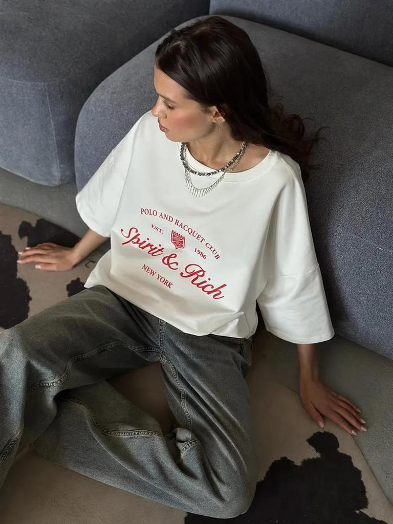 Luxury European and American Mid-Length Printed Summer T-Shirt, 2025 Trendy Short-Sleeve Style