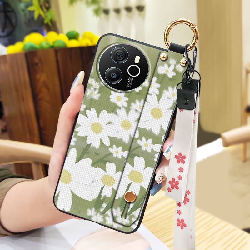 Protective Ring Phone Case For Blackview Shark8/Oscal Tiger12 Kickstand Phone Holder Lanyard Anti-knock Anti-dust Flower