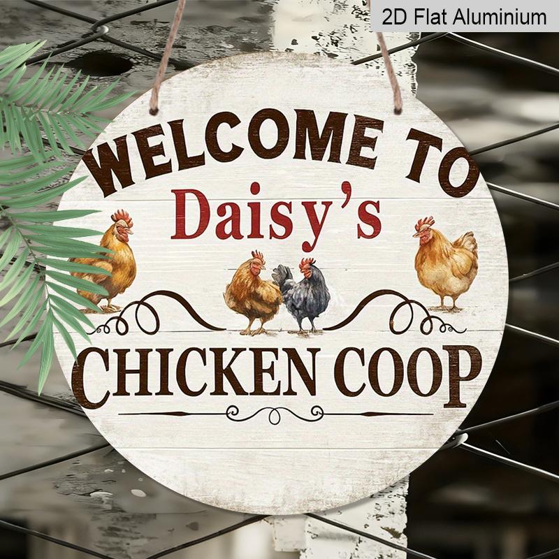 2D Flat 1pc, 8x8 in, Aluminum Metal Decorative Signs & Plaques, Welcome To The Chicken Coop, Front Porch Living Room Bedroom Home Decor, Rustic Wall