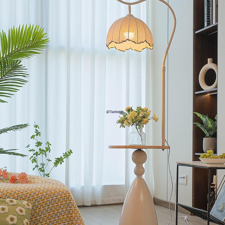 Cream Storage Shelf Floor Lamp with Ambient Light for Living Room or Bedroom