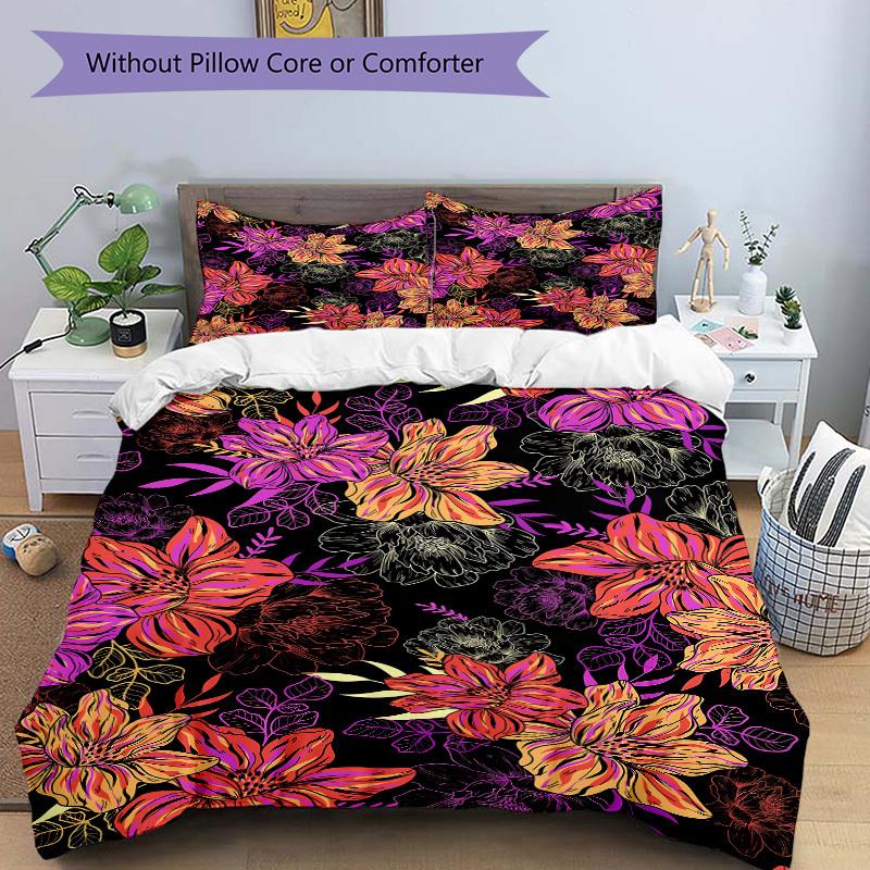 3pcs Floral Pattern Bedding Set, Breathable and Soft, Suitable for Bedroom Decor (1*Duvet Cover + 1/2*Pillowcases, No Core) yy250821157