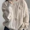 Women's Sweater Autumn Winter Round Neck Loose Superior Sense Knit Sweater Embroidery Rose Crochet Vintage Design Tide Loose Sweater