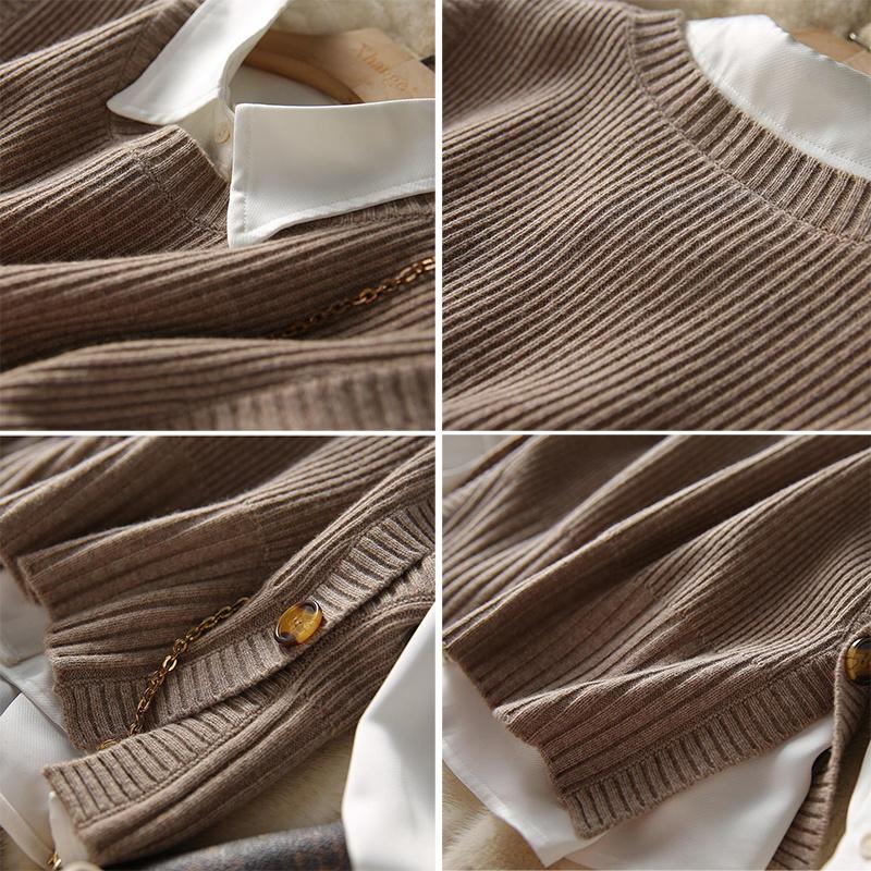 Свитер-жилет женский однотонный осенний жилет с круглым вырезом на пуговицах шикарный дизайн женский трикотаж для отдыха в консервативном стиле мягкий уютный