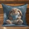 Cute Rabbit with Teacup Pillowcase Cartoon Animal Cushion Cover Cozy Home Decor for Bedroom Soft Throw Pillow for Living
