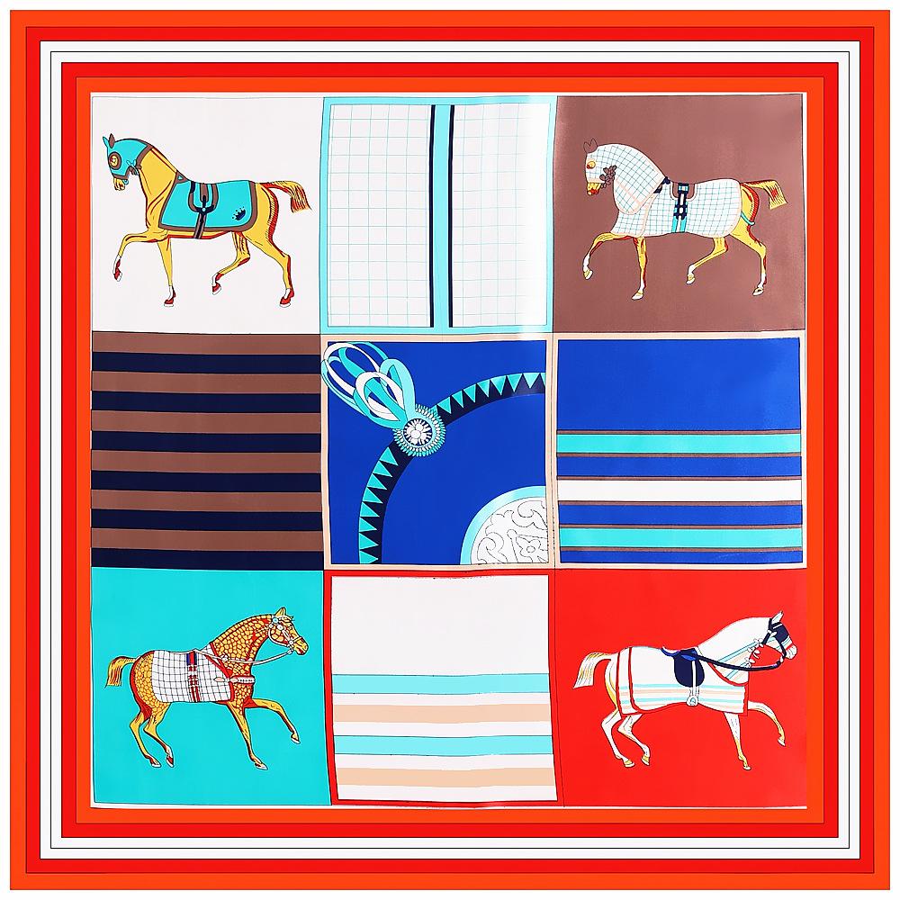 Luxury Four Leaf Clover Flower Headband Hijab Bandana Women Satin Silk Scarf Shawl Foulards Femme Square Scarves Wraps 90*90CM