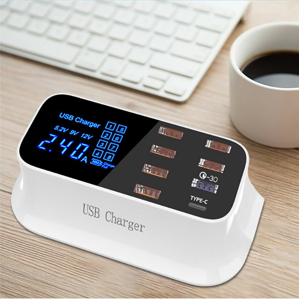 Зарядное устройство для телефона 8 USB-портов ЖК-дисплей Умная зарядная станция Дорожное портативное зарядное устройство для iPhone Samsung Xiaomi