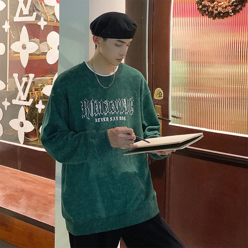 Весна и осень новый корейский стиль круглый вырез с буквенным принтом длинный рукав толстовка модная пара интернет знаменитость тот же стиль универсальный топ