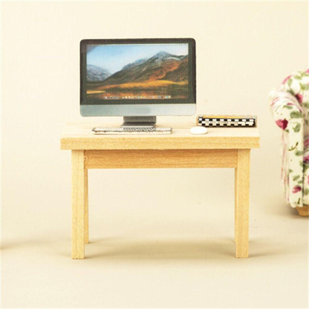 Miniature Ornaments Toy Model 1:12 Dollhouse Kids Play Toys Simulation Wood Table Wooden Tea Table