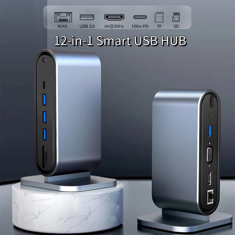 Док-станция 12 в 1 USB Type C HUB 4K HDMI-совместимый VGA RJ45 Lan Ethernet Устройство чтения карт SD/TF 100 Вт PD зарядка Разветвитель USB 3.0 для ноутбука