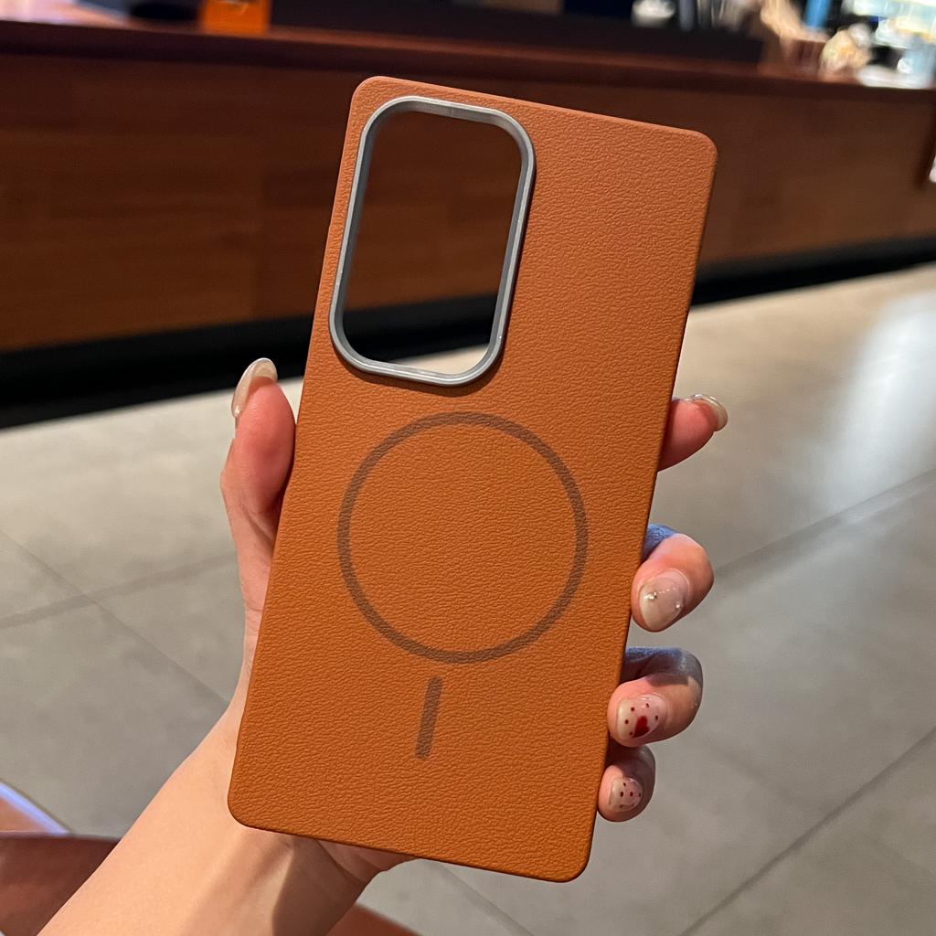 Magnetic For MagSafe Leather Texture Case For Samsung Galaxy S25 S24 S23 S22 Plus Ultra FE Wireless Charging Matte Soft Cover