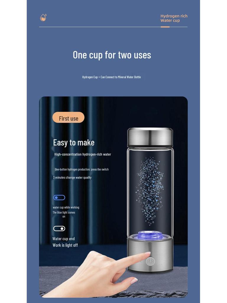 High-Concentration Hydrogen-Rich Water Cup with Electrolysis and Inhalation Features