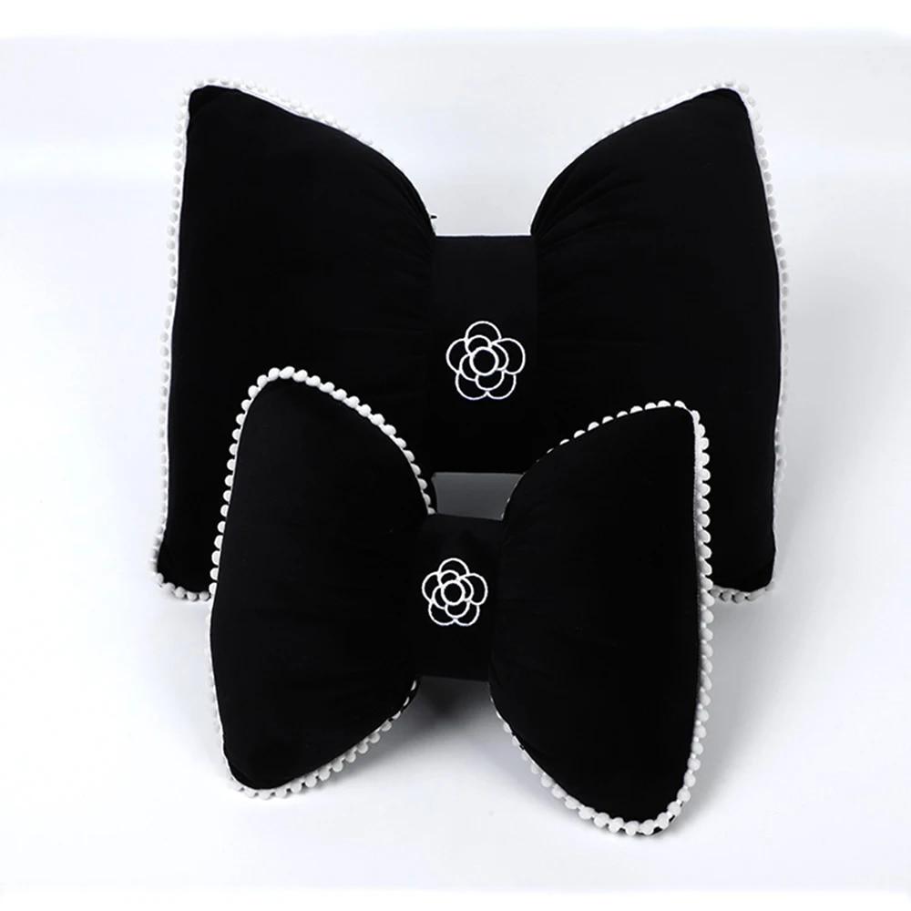 New Car Seat Headrest Pillow Cute Bow Velvet Neck Headrest Lumbar Pillow Soft Support Protector Cushion For Car