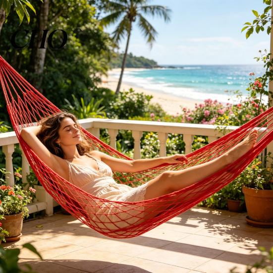 Durable Outdoor Hammock Portable Camping with High-Tenacity Suspension Rope Mesh Backyard Relaxation Swing Handwoven for Adults & Kids Beach