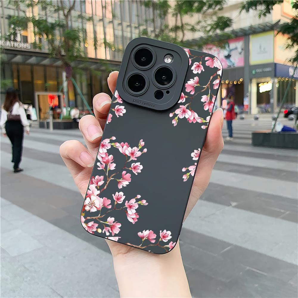 Чехол для телефона из ТПУ с узором сакуры, подходит для iPhone 17 16 15 14 13 12 11 Pro/Max/Plus, противоударный и защищающий от падений задний чехол
