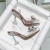 Fashion 2025 Summer Ladies Transparent Crystal Flower Sandals With High Heels
