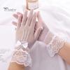 1 пара женских выпускных перчаток, прозрачные кружевные банты, стразы, декор, ажурная сетка, оборки, тонкие, с полным пальцем, для выступлений, невесты, свадебные перчатки