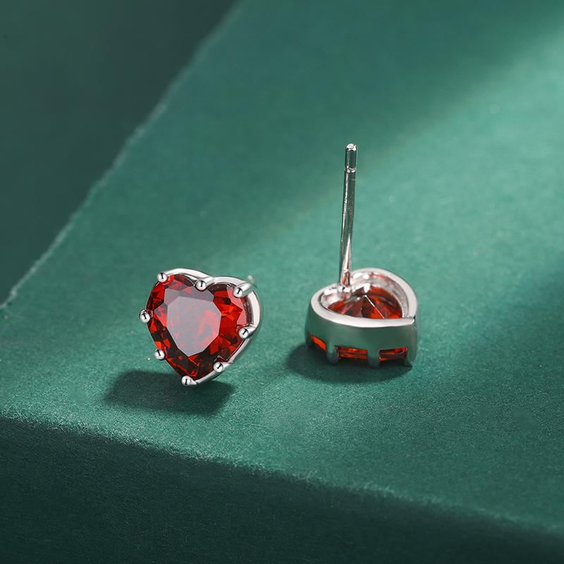Трендовые серьги-гвоздики из золота 18 карат с рубиновым сердцем для женщин, красные серьги-гвоздики с геометрическим узором из стерлингового серебра с полным бриллиантом, оригинальные обручальные свадебные украшения