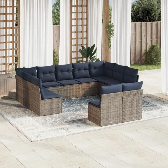 VidaXL Garden Lounge Set with Cushions 11 Pcs, Patio Sofas, Outdoor Furniture Set, Modern, Grey 3218351