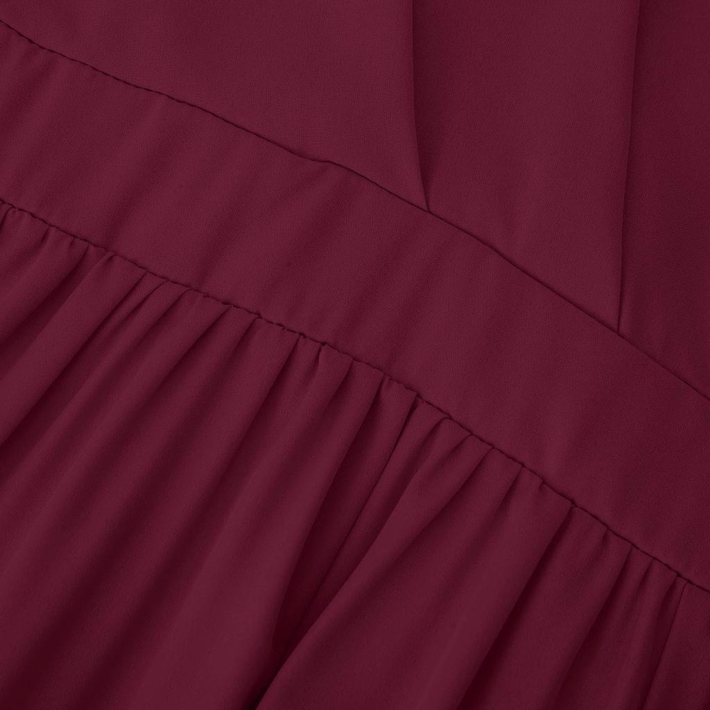 2023 Summer European & American Deep V-Neck Solid Color Maxi Evening Dress with Slit