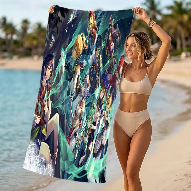 Beach Towel with Genshin Impact characters Pattern - soft,absorbent,machine washable Lightweight&Modern,swimming,Travel Essentials